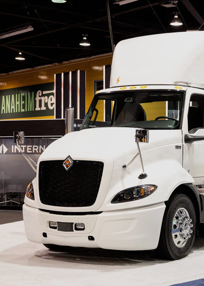 A truck in front of an International sign