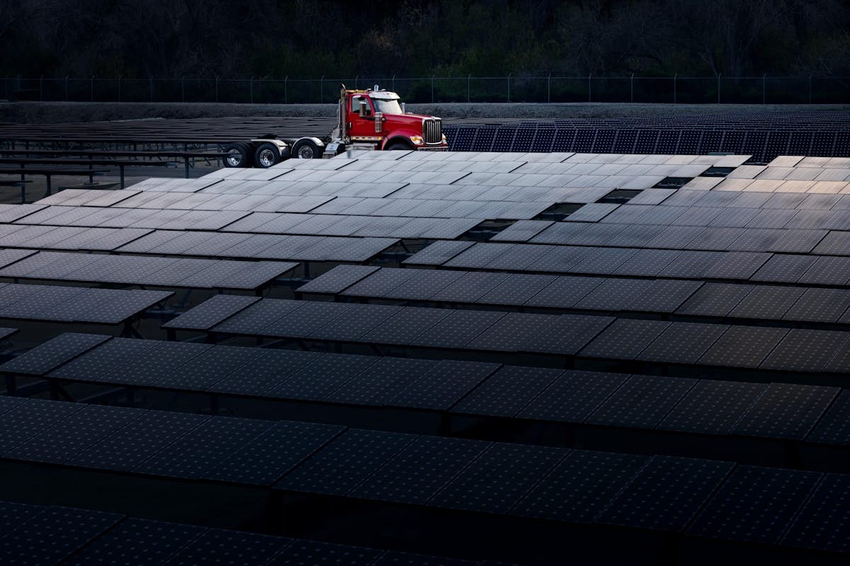 A truck on a solar panel