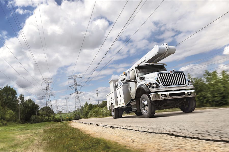 A truck driving on the road