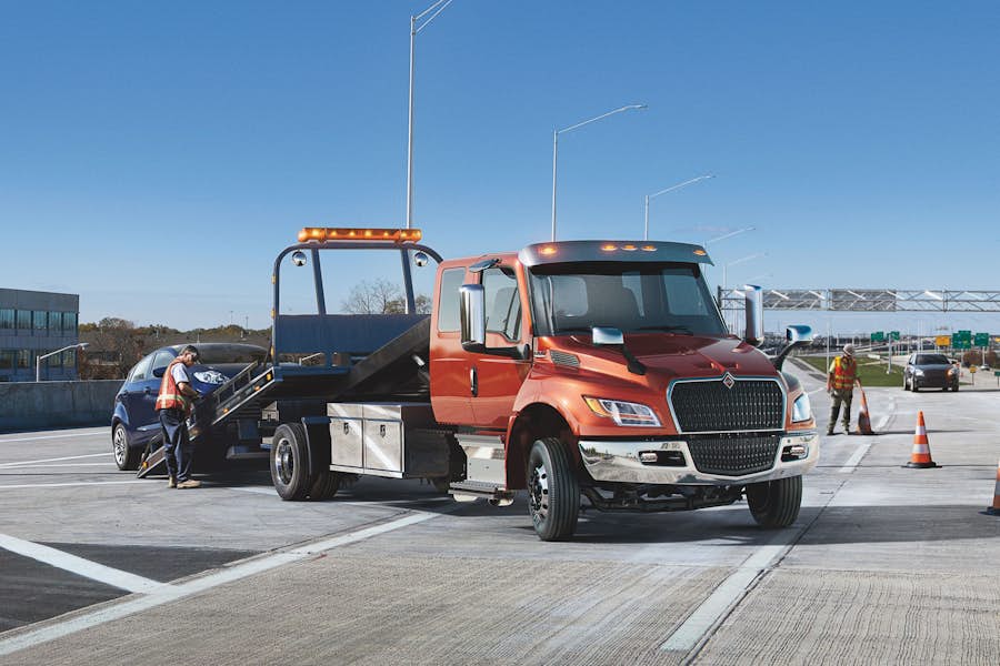 A tow truck on the road